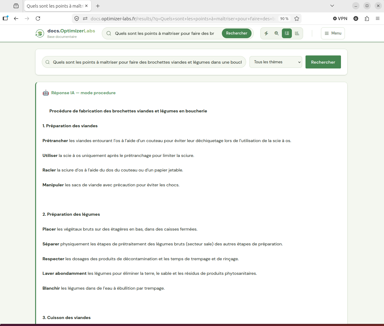 Réponse IA mode procédure — brochettes viande et légumes